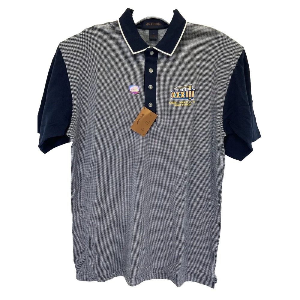 Vtg 1999 Super Bowl Antigua Sz Medium Blue /White Polo Shirt New Dead Stock(X38)